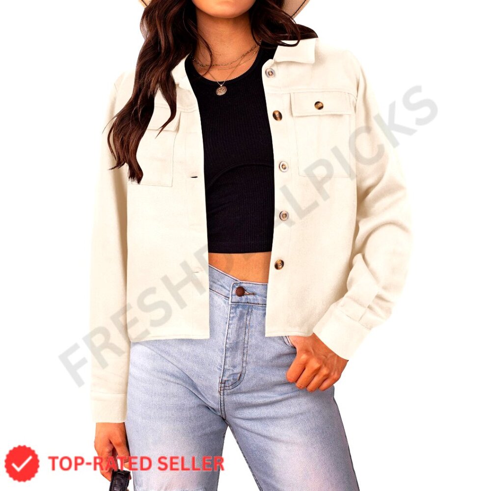 Cropped Flannel Shacket, Button-Down, Long Sleeve… - image 1